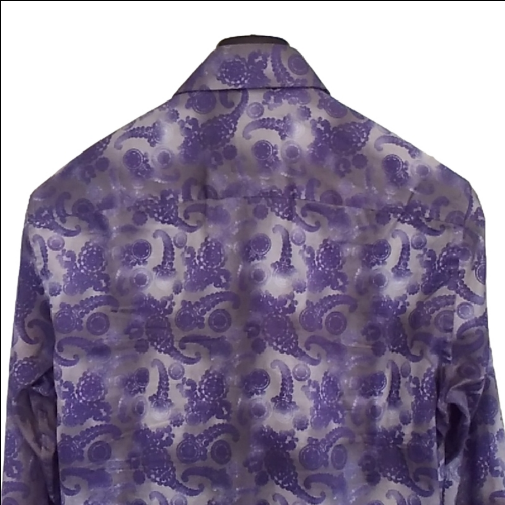 Au Noir Men's Button Up Long Sleeve Paisley Cotton Dress Shirt Size M - Picture 9 of 16
